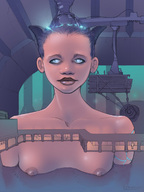 drawing nipples giantess nude horns color blue_eyes short_hair lep3r leper glowing_eyes electricity
