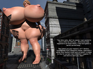 giantess crush nude city blonde huge_breasts blood death expansion standing voluptuous dialogue redfiredog digital_render