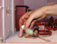 collage panties brunette crawling looking_at_viewer striped_socks giant_hand