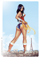 drawing giantess city mega black_hair color long_hair butt armor buildings boots paris wonder_woman looking_back looking_at_viewer leotard bracelet eiffel_tower tiara lasso dc_comics bare_legs elias-chatzoudis