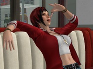 tongue handheld red_hair short_hair shrunken_woman open_mouth dangle dyed_hair imminent_vore digital_render