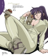 drawing color long_hair handheld cleavage purple_hair sitting shrunken_people desert_punk junko_asagari