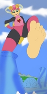drawing giantess city color barefoot green_eyes looking_down looking_at_victims roll.exe rockman.exe mega_man_battle_network navi_(rockman.exe)