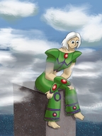 breasts drawing giantess white_hair mega color barefoot buildings ginormica short_hair sitting clouds sky monsters_vs_aliens sitting_on_building susan_murphy antoniohuerta