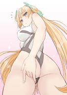 drawing blonde color long_hair butt blue_eyes low_angle unknown_artist hand looking_down point_of_view from_below looking_at_viewer behind_view