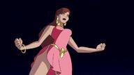 drawing giantess mega color low_angle giganta red_hair ponytail point_of_view earrings looking_at_viewer belt super_villain dc_comics