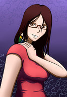 drawing gentle giantess color glasses brunette chibibiscuit brown_eyes couple birthday on_shoulder birthday_gift chidorii-chan shinaa-chan