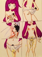 drawing pussy color long_hair handheld purple_hair pee shrunken_man panty_entrapment against_pussy peed_her_pants xolittleonexo