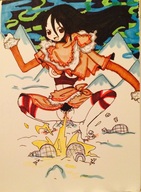 drawing giantess crush black_hair color long_hair barefoot blood brown_eyes foot_crush pee mountains snow panic aurora igloos yellow_snow xolittleonexo