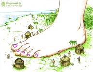 drawing giantess crush feet color beach barefoot water ocean foot_crush dragonesslife jungle village pink_nails palm_trees trees