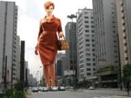 breasts giantess collage city large_breasts smiling red_hair christina_hendricks