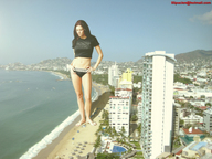 giantess collage city swimsuit beach barefoot brunette lilipucien sports_bra
