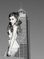 giantess collage monochrome long_hair buildings brunette looking_at_viewer ariana_grande bigfriendlygiantess