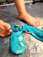 collage barefoot socks shrunken_men giantess_katelyn shrunken_man looking_down pedicure red_nails georgedean