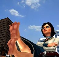 giantess city black_hair toes barefoot soles sitting vehicle_crush arms_crossed elizabeth bioshock_infinite bioshock digital_render carcrushlover