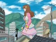 drawing giantess city color brunette rei walking mountains