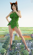 giantess landscape barefoot buildings standing streets pedicure parking_lot trees green_dress tiny_mk foot_jewelry digital_render