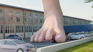 small_man toes barefoot buildings pedicure parking_lot vehicle_crush giantess_feet digital_render