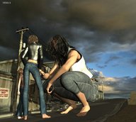 giantess barefoot buildings kneeling sizes clouds night road digital_render tp2013