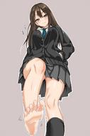 drawing upskirt toes barefoot soles green_eyes brunette low_angle looking_down point_of_view looking_at_viewer raised_foot perspective kure_masahiro
