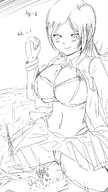 drawing panties blushing giga mega upskirt monochrome cleavage bra anime multiple_sizes smiling story unknown_artist navel belly sketch looking_down giantesses thighs source_needed miniskirt looking_at_tiny