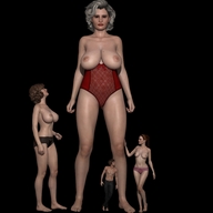 breasts giantess small_man size_difference barefoot multiple_sizes unknown_artist legs standing milf no_background digital_render
