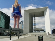 giantess collage upskirt blonde buildings unknown_artist people clouds sky construction behind_view street_view
