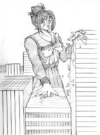 drawing giantess city mega destruction anime dress hand pen_paper hand_crush gerald_nog
