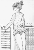 drawing giantess city mega upskirt monochrome anime gerald_nog light_destruction