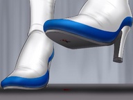 drawing size_difference high_heels blood boots unknown_artist foot_crush source_needed stuck_to_sole