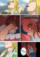 drawing giantess vore blonde comic color blue_eyes glasses yellow_eyes elf red_hair open_mouth inside_mouth swallowed sylph commission kibate sword_art_online pointed_ears jsxeno leafa_(soa)