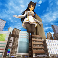 giantess blushing city black_hair cat_ears brown_eyes unknown_artist looking_down open_mouth source_needed digital_render