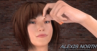 vore handheld brunette short_hair shrunken_men hand shrunken_man dangle between_fingers manicure sample_image looking_at_tiny digital_render jamesmason0 alexis_north
