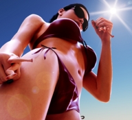 giantess swimsuit handheld low_angle sun hand belly sunglasses sky manicure point_of_view looking_at_tiny digital_render flagg3d