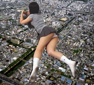 collage panties city mega destruction buildings socks asian lying_down unknown_artist downward_angle