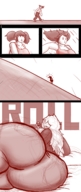 drawing monochrome butt small_woman bed huge_breasts fang lying_down sketch thaddeusmcboosh falling_down