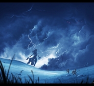 breasts drawing giantess karbo color centaur felarya storm clouds sky lightning running_away warriors