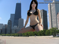 giantess city swimsuit kneeling skyscraper giantess_mio digital_render