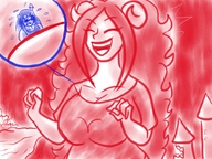breasts drawing giantess monochrome large_breasts long_hair cleavage castle demoness shrunken_woman breast_play homestuck twisted_persona vriska_serket aradia_megido abduction between_breasts