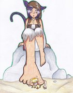 feet blonde barefoot blue_hair sitting shrunken_woman cat_girl between_toes under_foot closed_eyes commission zgriffen1 dvtdude