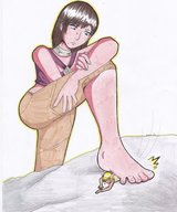 drawing giantess color barefoot brunette brown_eyes short_hair foot_crush freckles commission annoyed zgriffen1 dvtdude