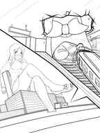 giantess crush monochrome long_hair toes buildings glasses k-on! sitting subway sawako_yamanaka furefami metro