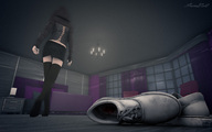 blood domination in_shoe shrunken_men sitting foot_crush shrunken_man cruel dangle sneakers manicure sorenzer0 looking_at_tiny digital_render after
