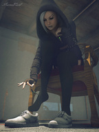 domination in_shoe shrunken_men sitting foot_crush shrunken_man cruel dangle sneakers between_fingers manicure sorenzer0 looking_at_tiny digital_render before