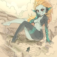 drawing growth giantess color destruction barefoot red_eyes midna sitting ruins commission orange_hair twilight_princess meister_li the_legend_of_zelda maniacpaint the_legend_of_zelda_twilight_princess link_(the_legend_of_zelda)