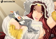 breasts drawing giantess color brunette goddess lying_down orange_eyes giantessfan dark_souls gwynevere on_breasts praise_the_sun solaire_de_astora