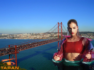 giantess collage city bridge buildings wet bay looking_at_viewer taran barbara_palvin