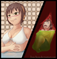 drawing vore blushing comic color bath brunette digestion haruhi_suzumiya shrunken_man inside_stomach licking_lips commission stomach_acid jora-bora agnitnurk