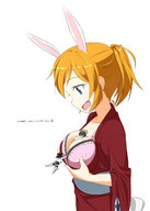 drawing sleeping black_hair color blue_eyes bra brunette kimono ponytail twintails shrunken_woman open_mouth bunny_girl strike_witches miyafuji_yoshika closed_eyes hair_ribbon orange_hair charlotte_e_yeager francesca_lucchini dog_girl breasheld breast_pillow striker_unit