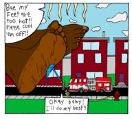 drawing giantess feet color barefoot water english dark_skin stink fireman cooling